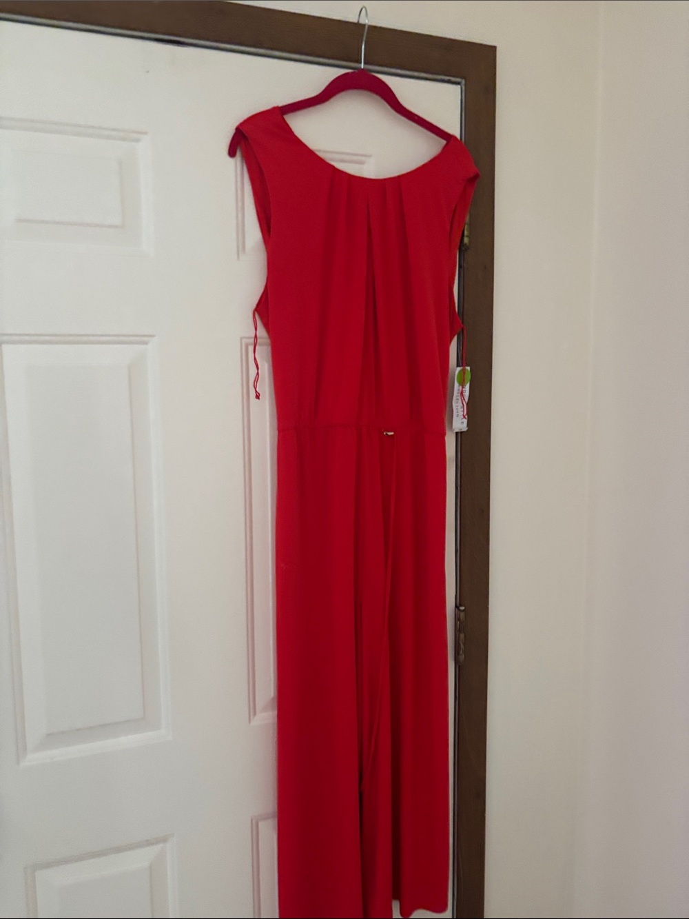 Red Cap-Sleeve Wide-Leg Jumpsuit